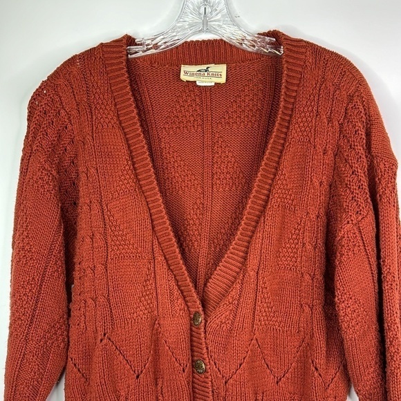 Vintage Winona Knits Burnt Red Vneck Button Sweater Size Small/Medium - Picture 2 of 9